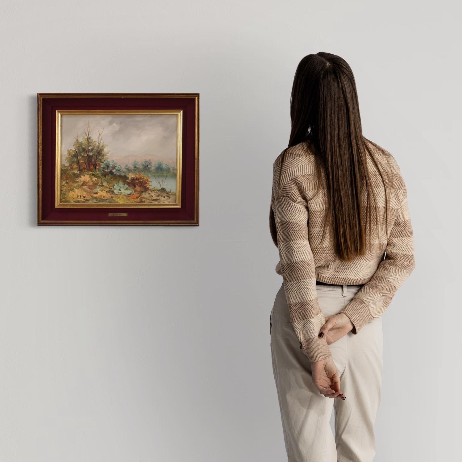Peinture italienne de la seconde moitié du 20e siècle. Cadre à l'huile sur panneau représentant un paysage dans un style impressionniste de bonne qualité picturale. Petit tableau, pour antiquaires, décorateurs d'intérieur et collectionneurs, signé
