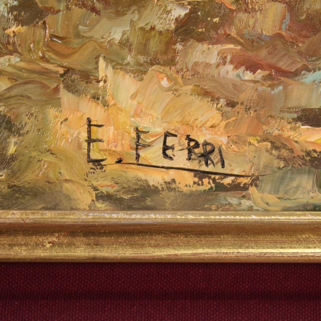 Huilé 20e siècle Huile sur carton Italien signé E. Ferri Peinture de paysage, 1960