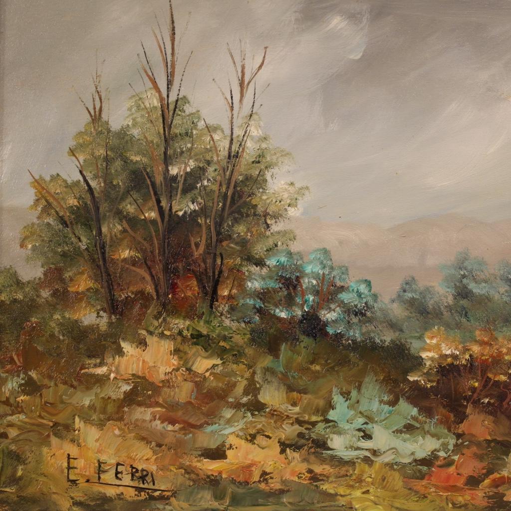 20e siècle Huile sur carton Italien signé E. Ferri Peinture de paysage, 1960 1