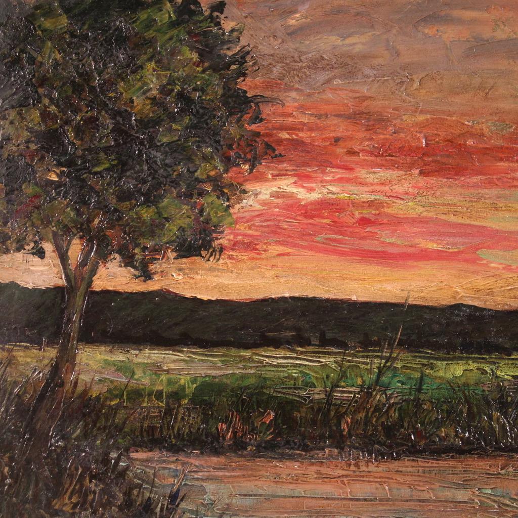 20th Century Oil on Board Italian Signed F. Rontini Landscape Painting Sunset For Sale 4