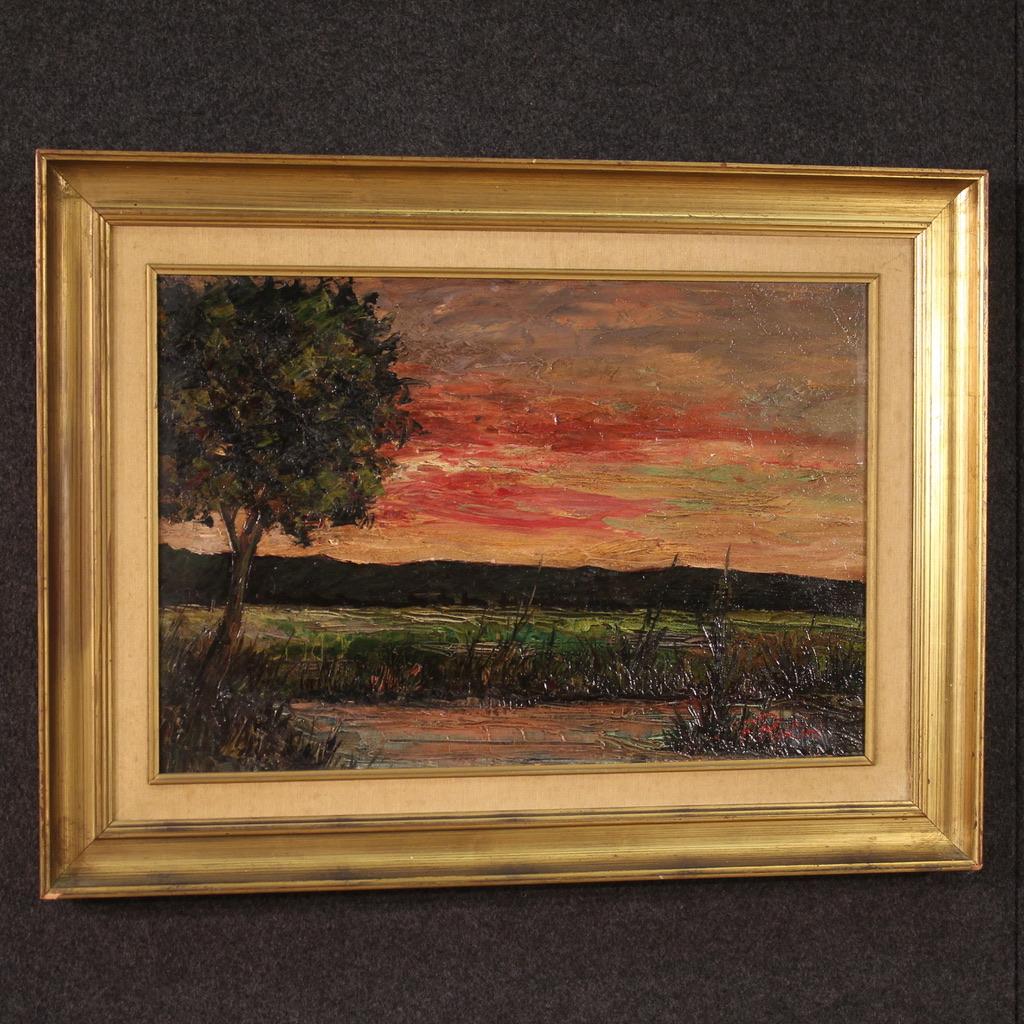20th Century Oil on Board Italian Signed F. Rontini Landscape Painting Sunset For Sale 6