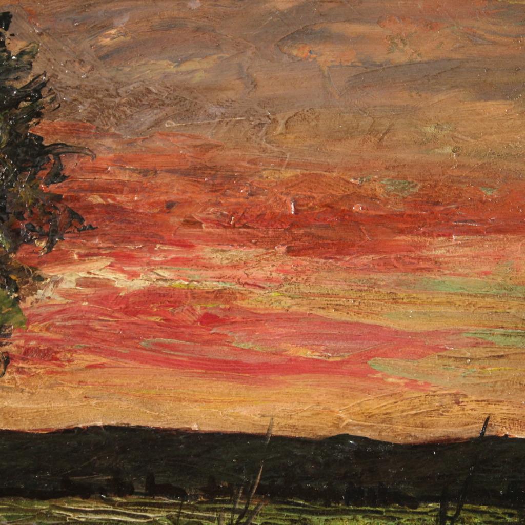 20th Century Oil on Board Italian Signed F. Rontini Landscape Painting Sunset For Sale 7
