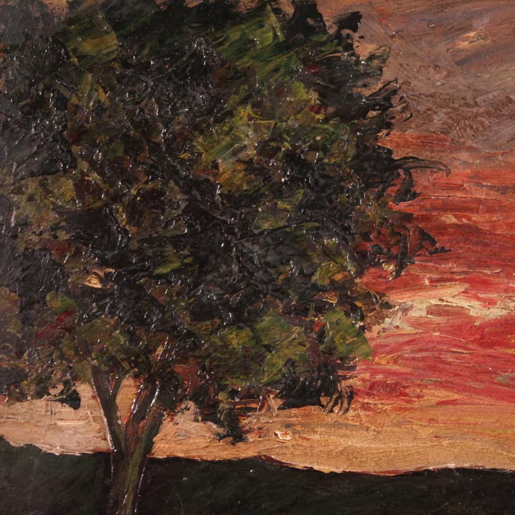20th Century Oil on Board Italian Signed F. Rontini Landscape Painting Sunset For Sale 8