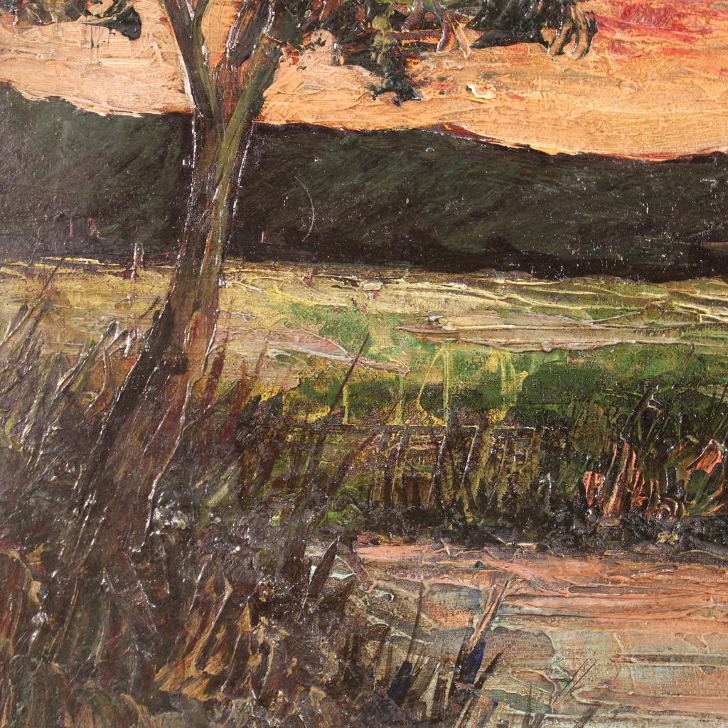 20th Century Oil on Board Italian Signed F. Rontini Landscape Painting Sunset For Sale 9