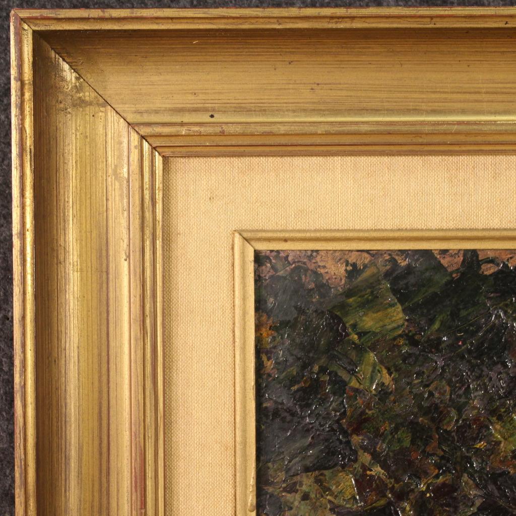 Wood 20th Century Oil on Board Italian Signed F. Rontini Landscape Painting Sunset For Sale