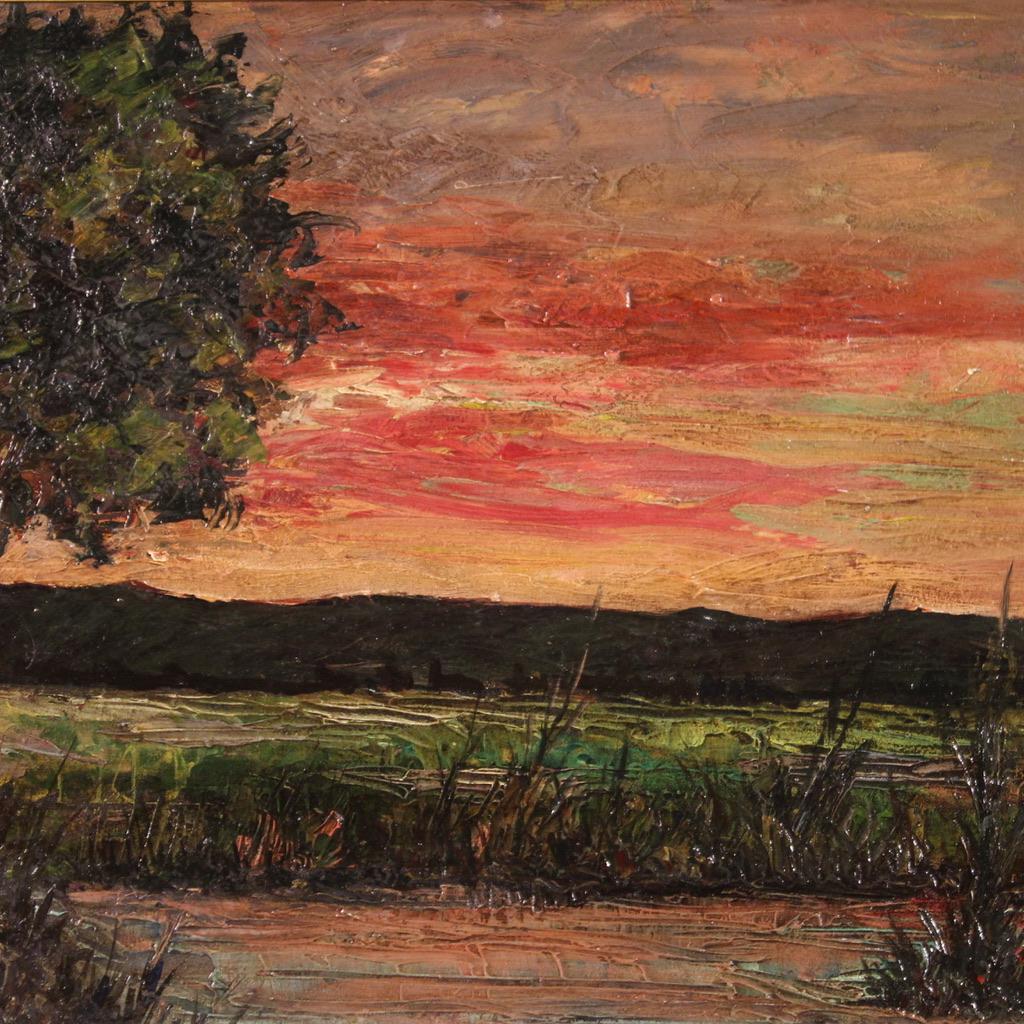 20th Century Oil on Board Italian Signed F. Rontini Landscape Painting Sunset For Sale 2