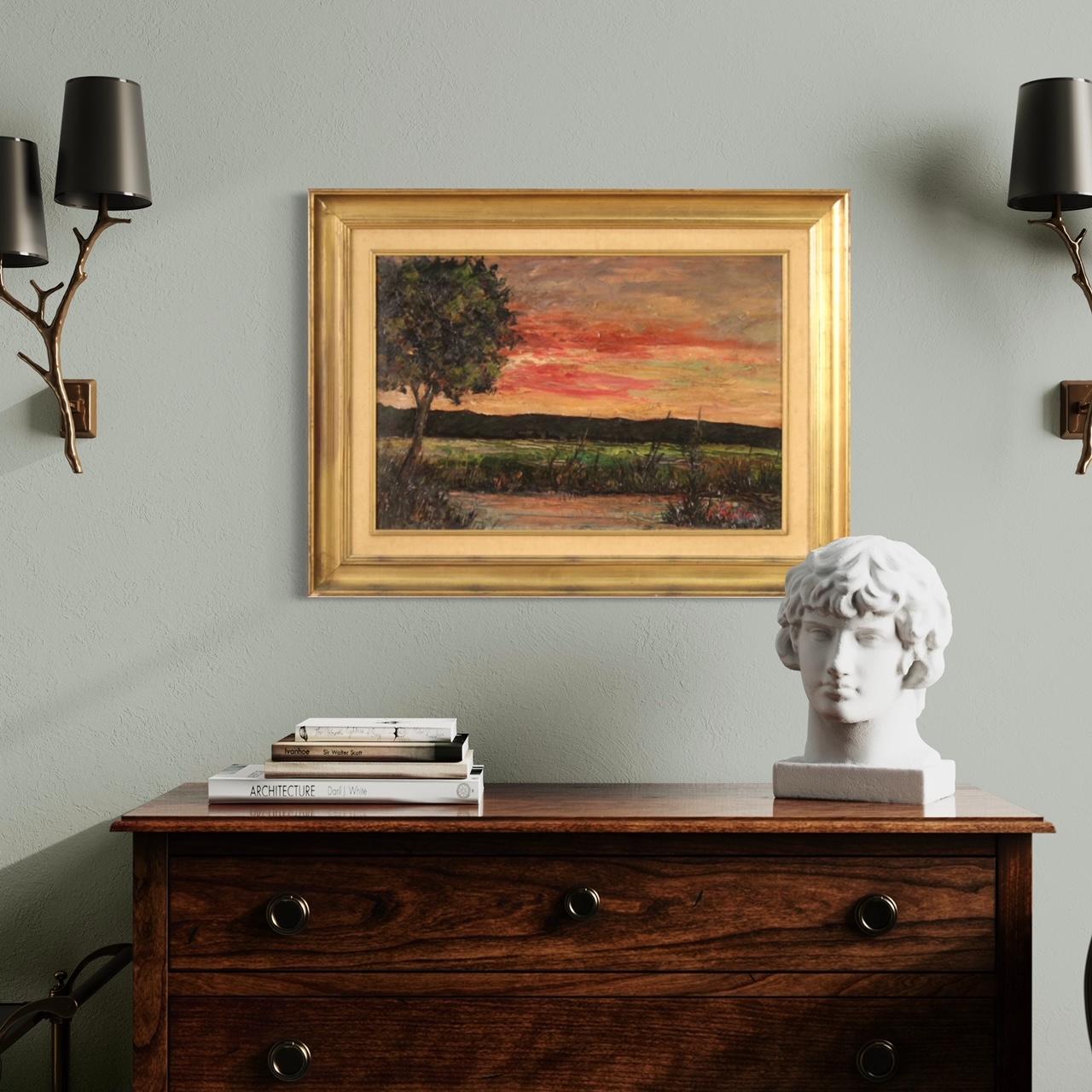 20th Century Oil on Board Italian Signed F. Rontini Landscape Painting Sunset For Sale 3