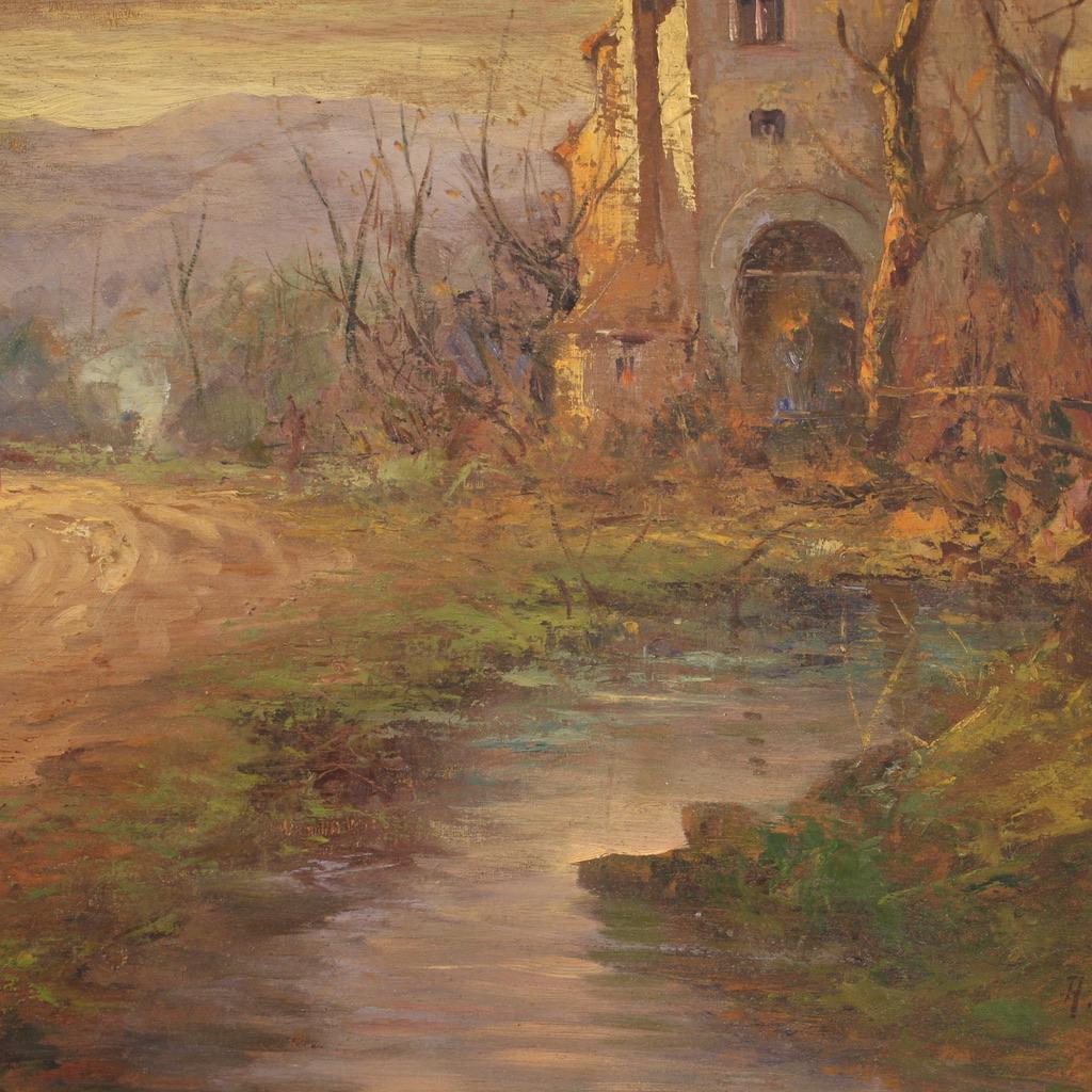 20th Century Oil on Board Italian Signed Ferrari Landscape Painting, 1930 5