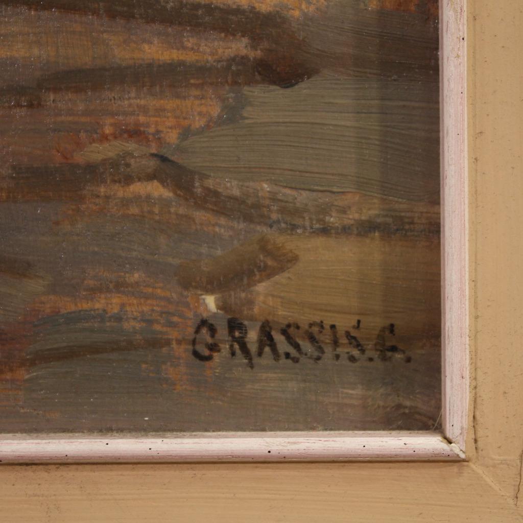 20. Jahrhundert Öl auf Karton Italienisch Signiert Grassis G Gemälde, 1920 im Zustand „Gut“ im Angebot in Vicoforte, Piedmont