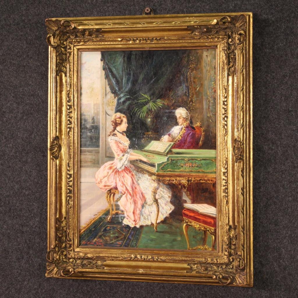 20th Century Oil on Board Italian Signed Interior Scene Painting, 1950 4