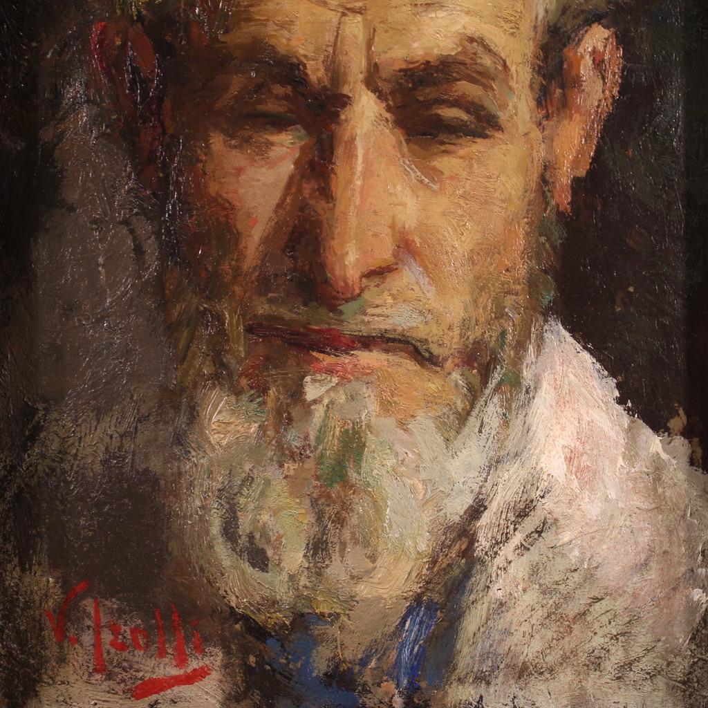 20th Century Oil on Board Italian Signed Irolli Self Portrait Painting, 1920 In Good Condition In Vicoforte, Piedmont