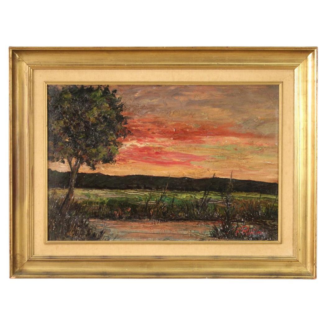 20th Century Oil on Board Italian Signed Landscape Painting, 1940 For Sale