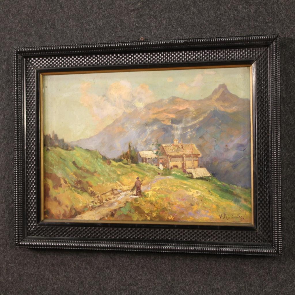 20th Century Oil on Board Italian Signed Landscape Painting, 1950 For Sale 5