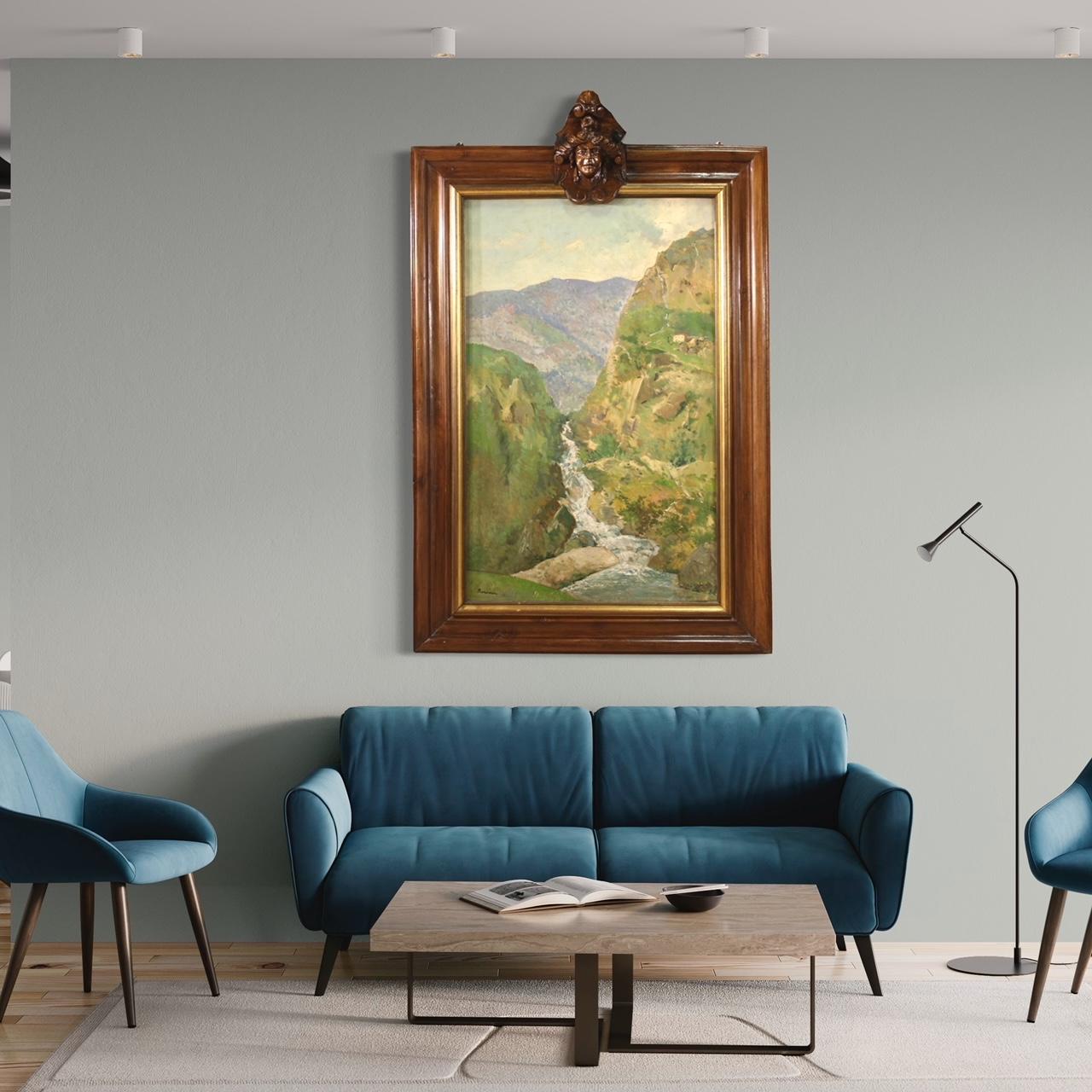 20. Jahrhundert Öl auf Karton Italienisch signiert Landschaftsgemälde, 1950 (Geölt) im Angebot