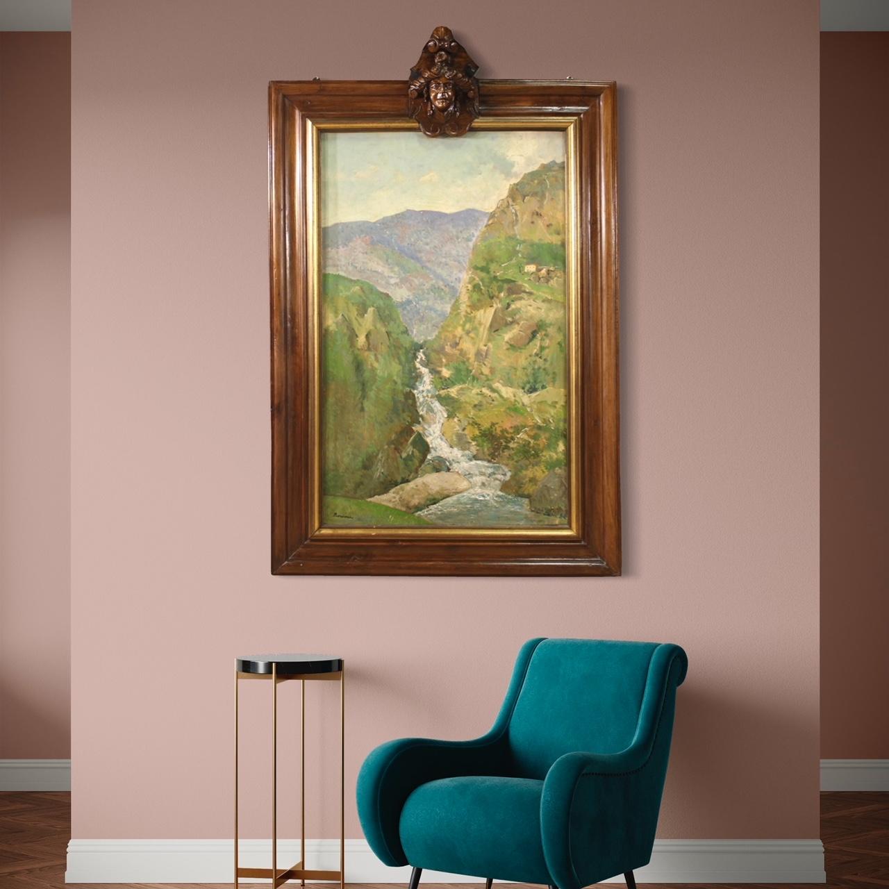 20. Jahrhundert Öl auf Karton Italienisch signiert Landschaftsgemälde, 1950 im Zustand „Gut“ im Angebot in Vicoforte, Piedmont