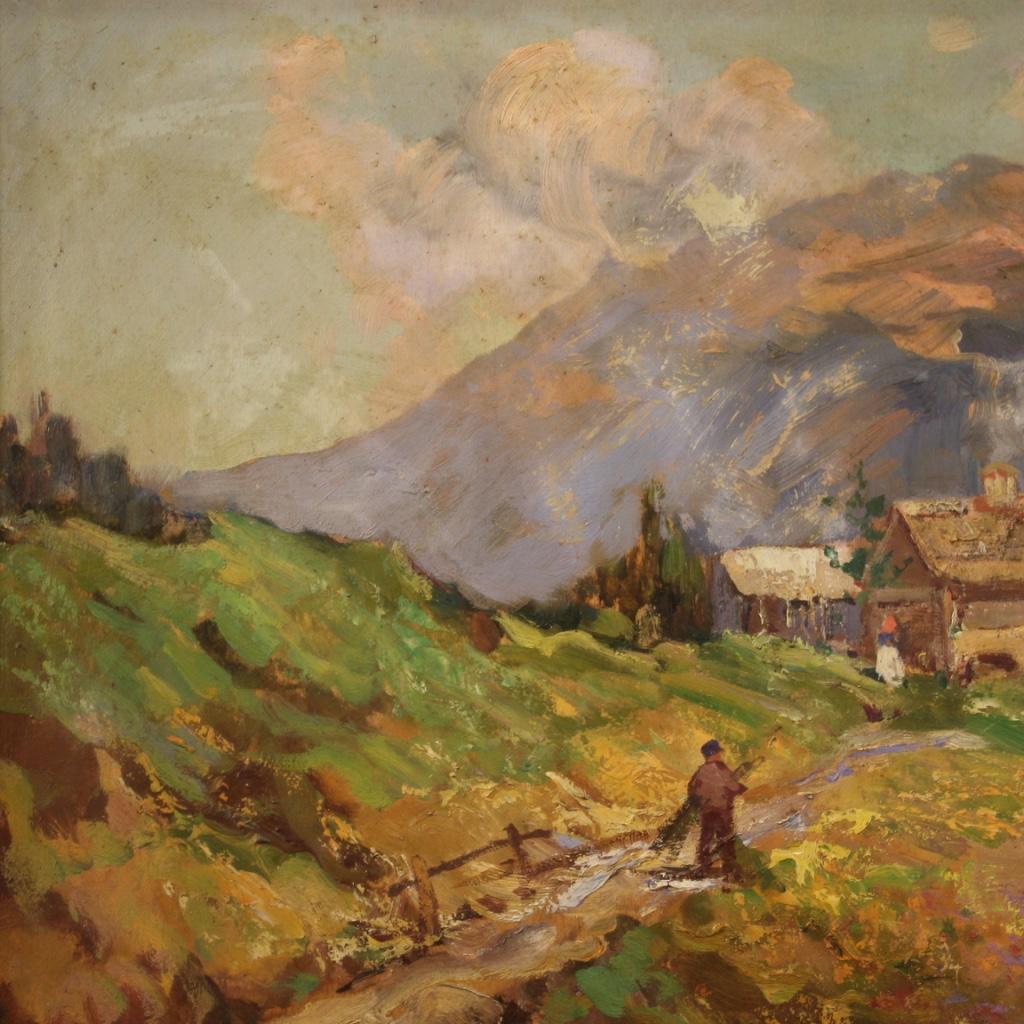 Canvas 20th Century Oil on Board Italian Signed Landscape Painting, 1950 For Sale