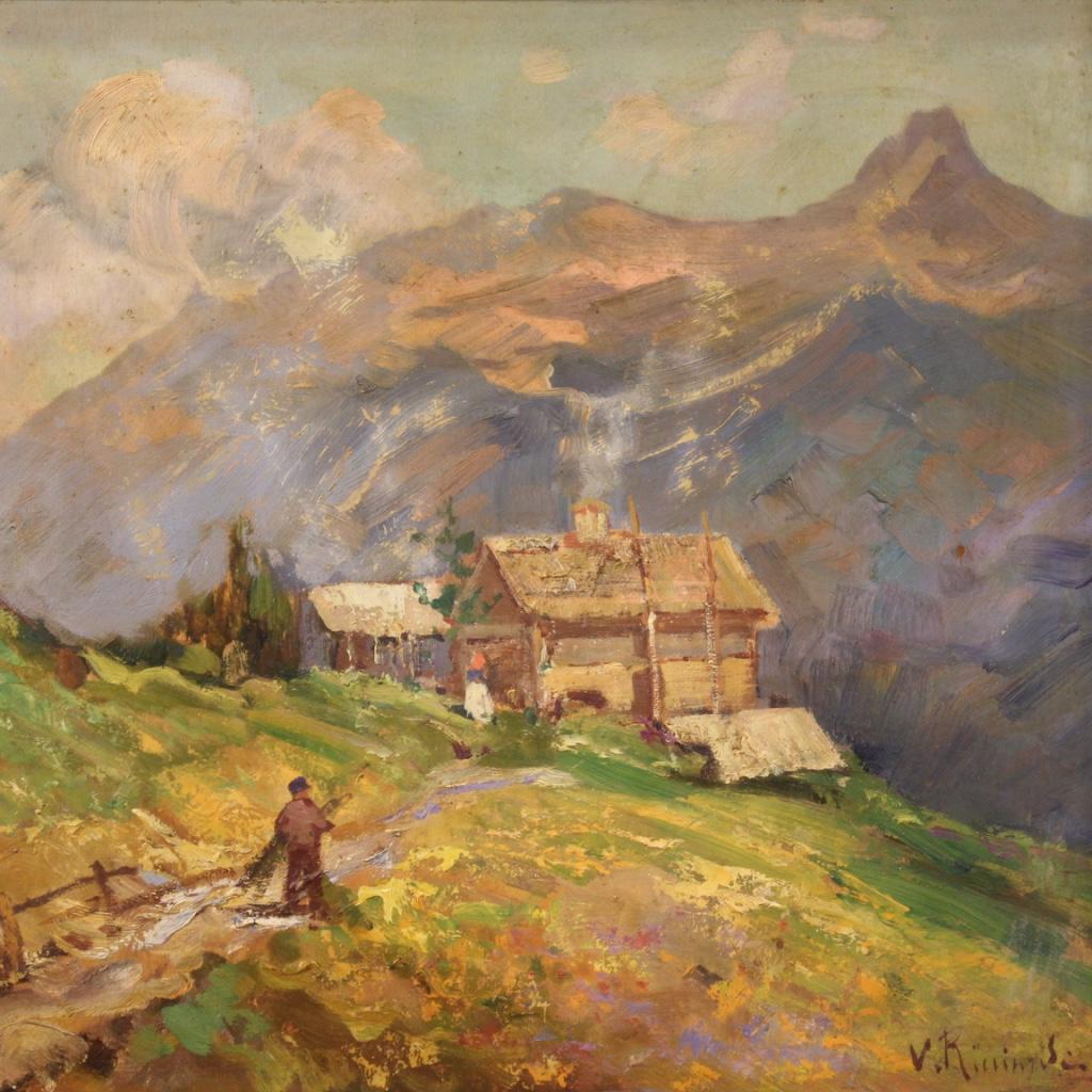 20th Century Oil on Board Italian Signed Landscape Painting, 1950 For Sale 1
