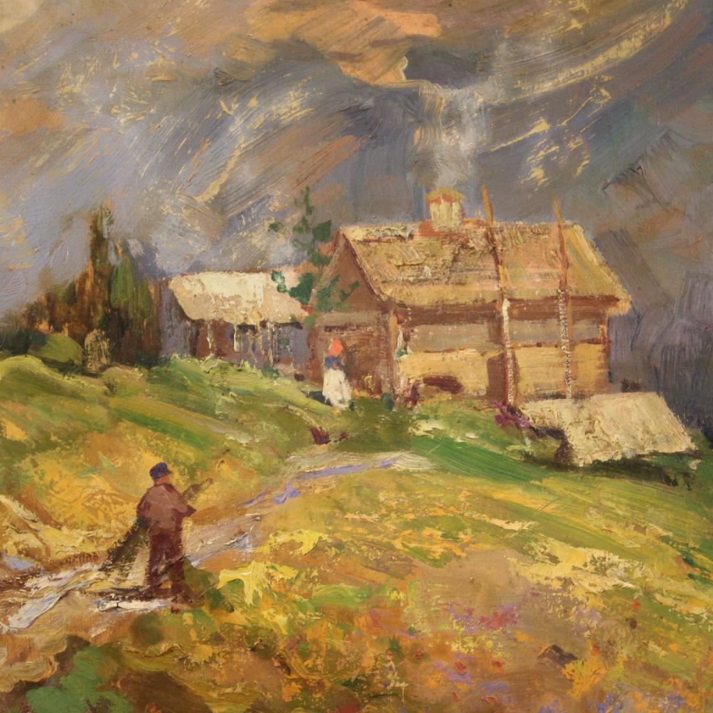 20th Century Oil on Board Italian Signed Landscape Painting, 1950 For Sale 2