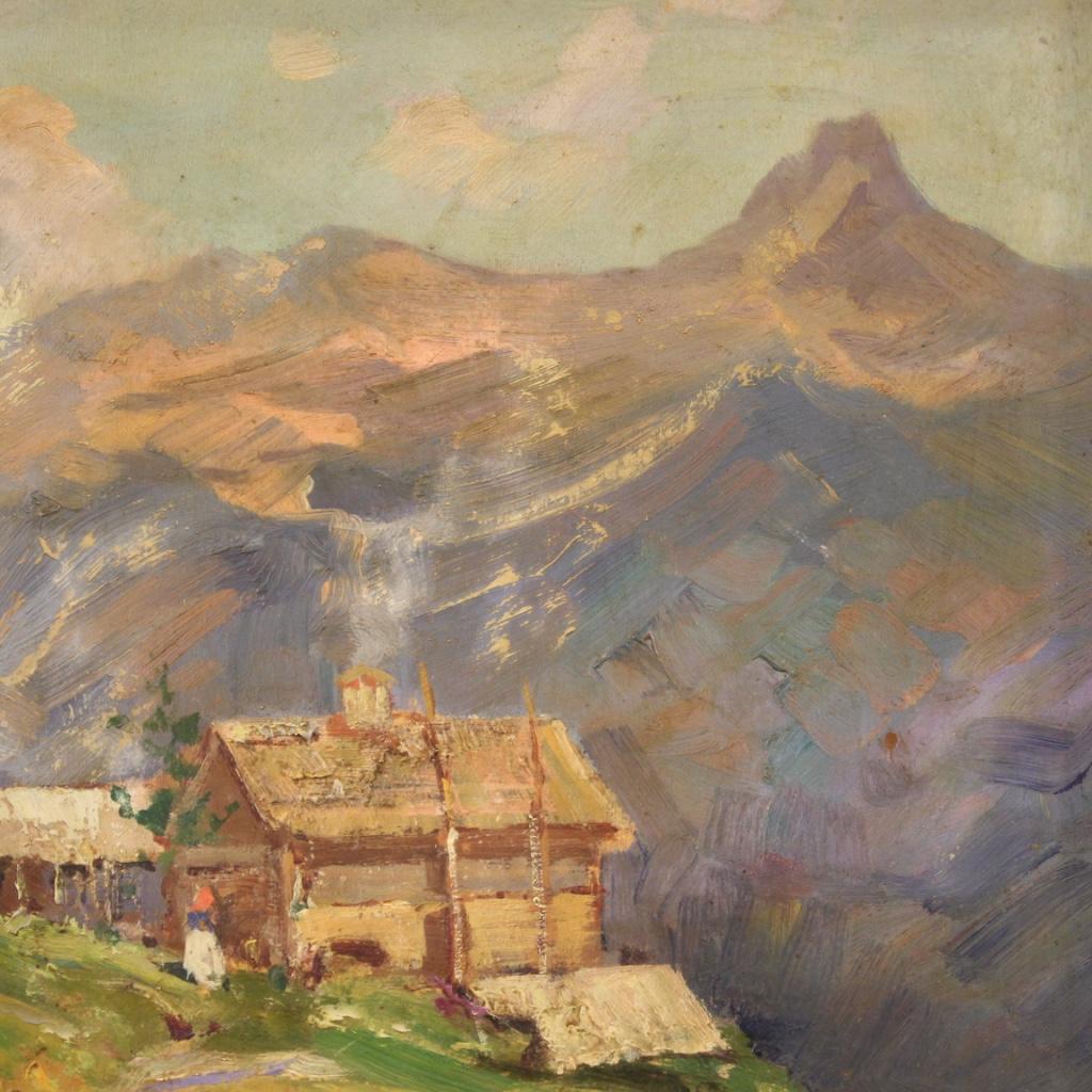 20th Century Oil on Board Italian Signed Landscape Painting, 1950 For Sale 3