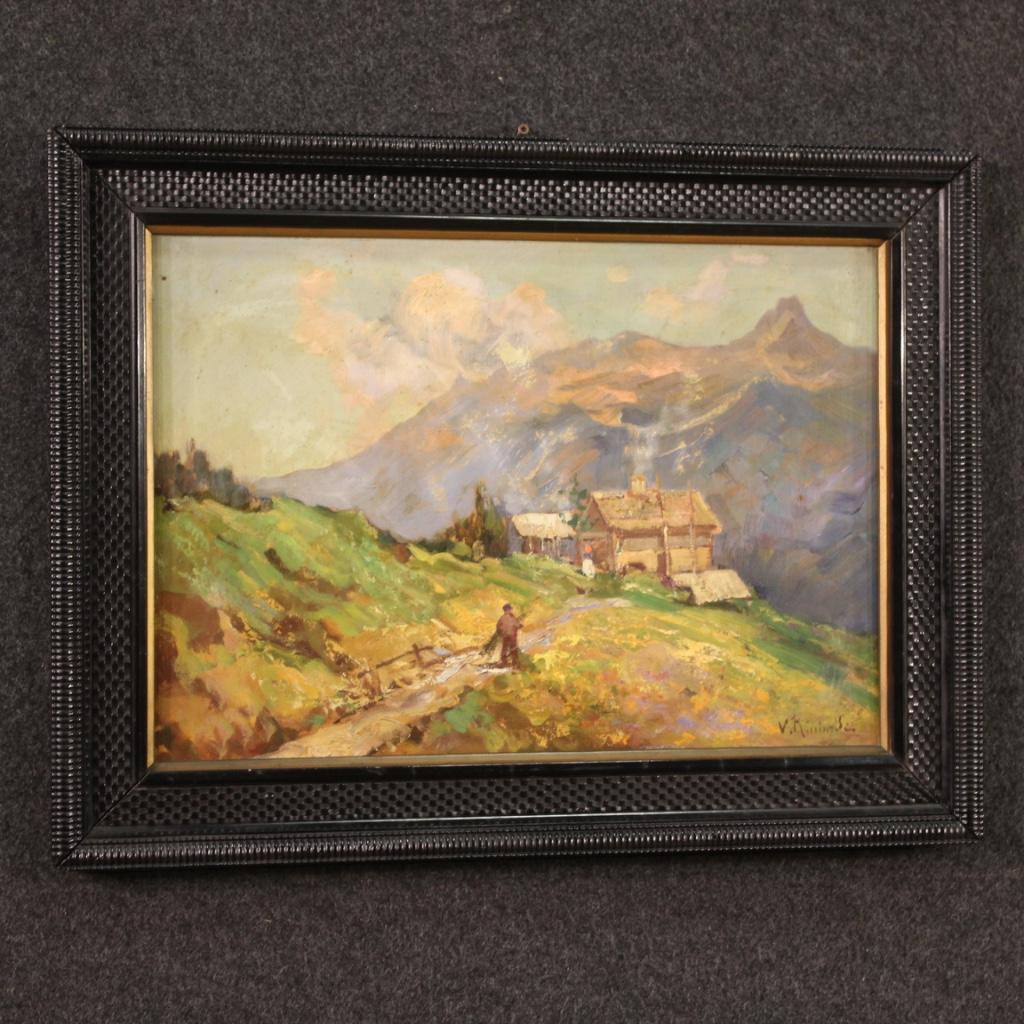 20th Century Oil on Board Italian Signed Landscape Painting, 1950 For Sale 4