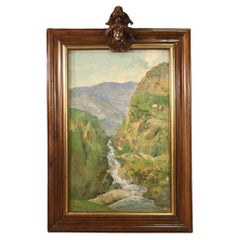 Retro 20th Century Oil on Board Italian Signed Mountain Landscape Painting, 1950s