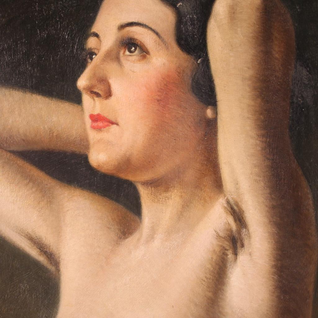 20th Century Oil on Board Italian Signed Nude of Woman Painting, 1930 1