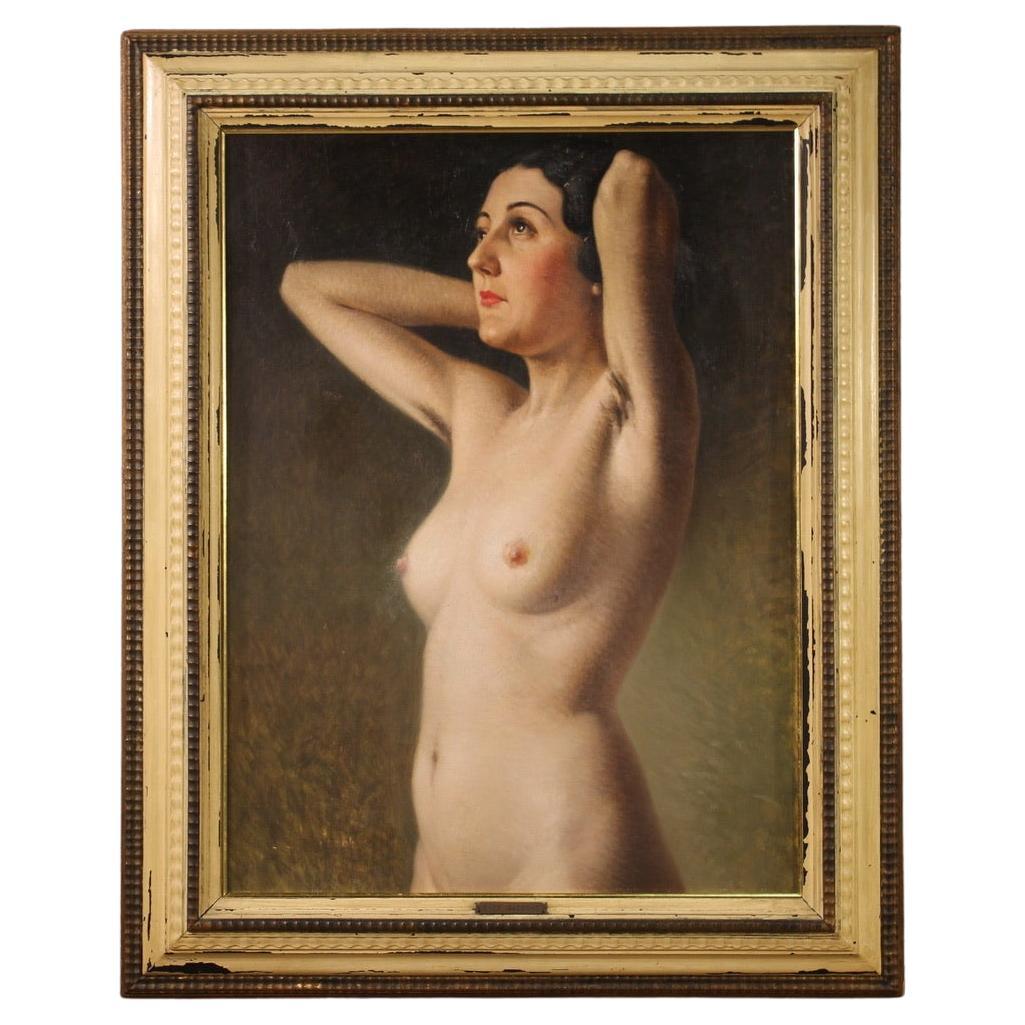 20th Century Oil on Board Italian Signed Nude of Woman Painting, 1930