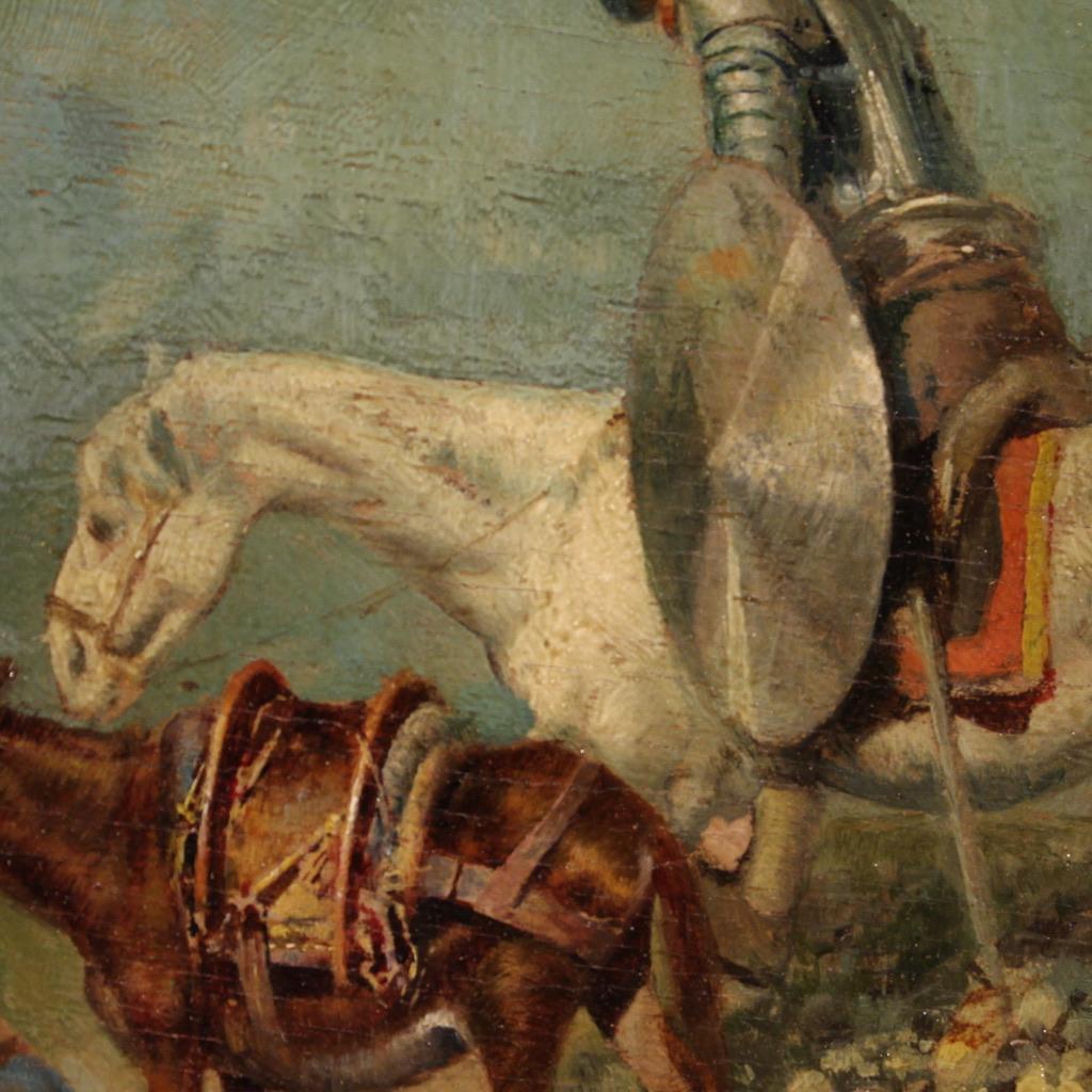 20. Jahrhundert Öl auf Karton Italienisch signiert Gemälde Don Quijote und Sancho Panza im Angebot 4