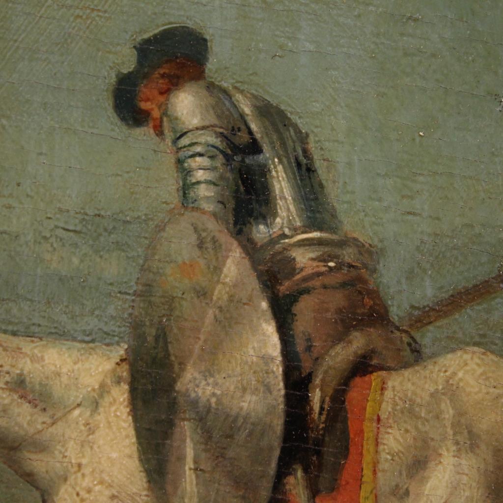 20. Jahrhundert Öl auf Karton Italienisch signiert Gemälde Don Quijote und Sancho Panza im Angebot 5