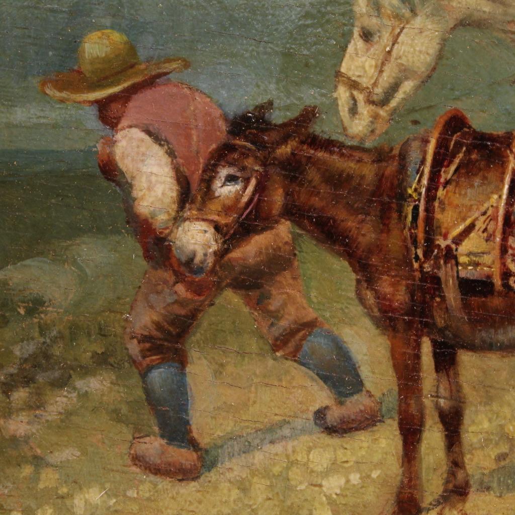 20. Jahrhundert Öl auf Karton Italienisch signiert Gemälde Don Quijote und Sancho Panza im Angebot 6