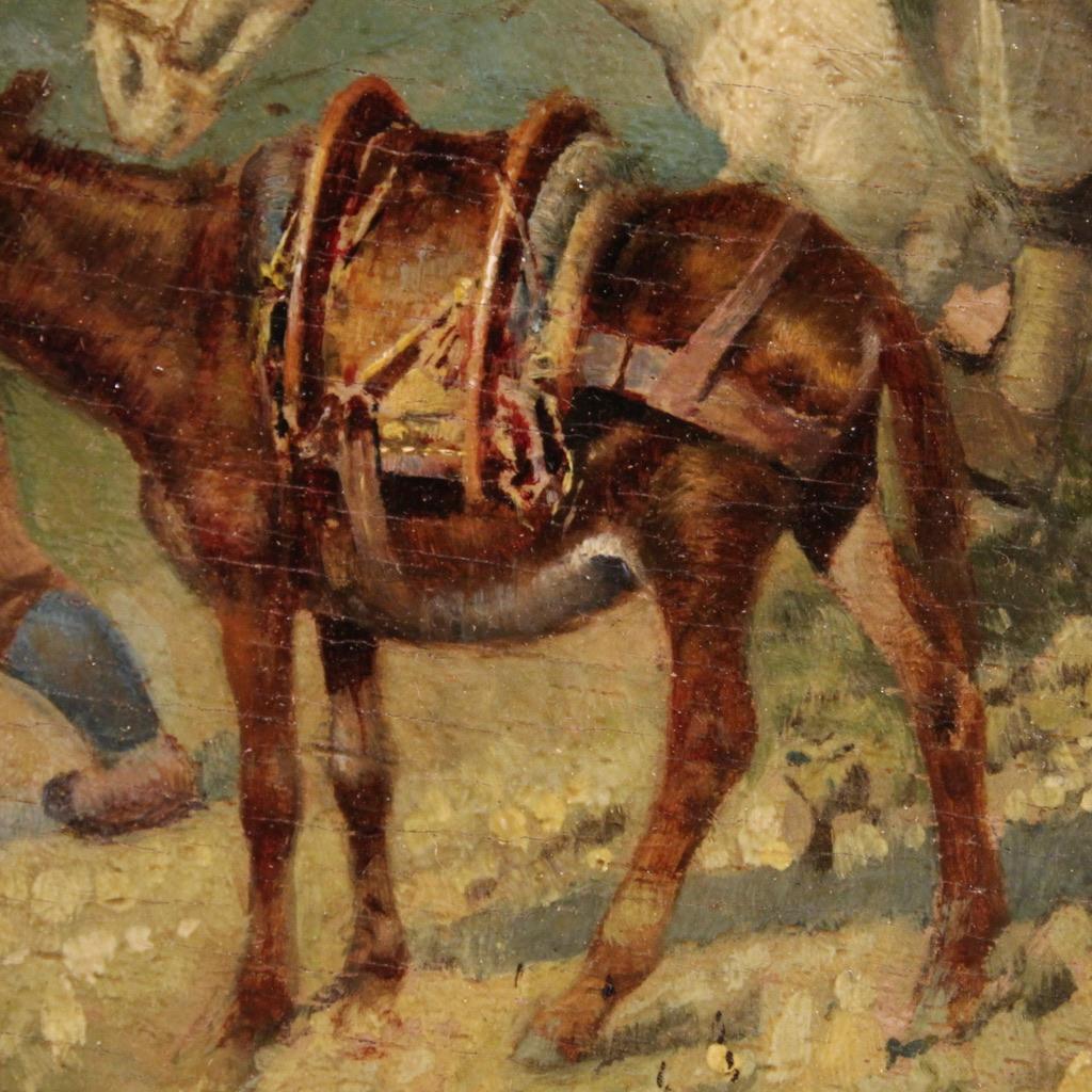 20. Jahrhundert Öl auf Karton Italienisch signiert Gemälde Don Quijote und Sancho Panza im Angebot 9