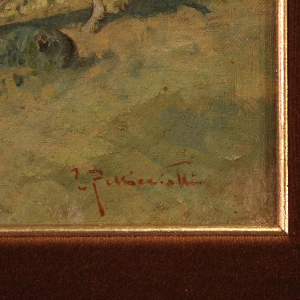 20. Jahrhundert Öl auf Karton Italienisch signiert Gemälde Don Quijote und Sancho Panza (Mid-20th Century) im Angebot