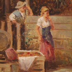 20th Century Oil on Board Italian Signed Painting Genre Scene, 1950