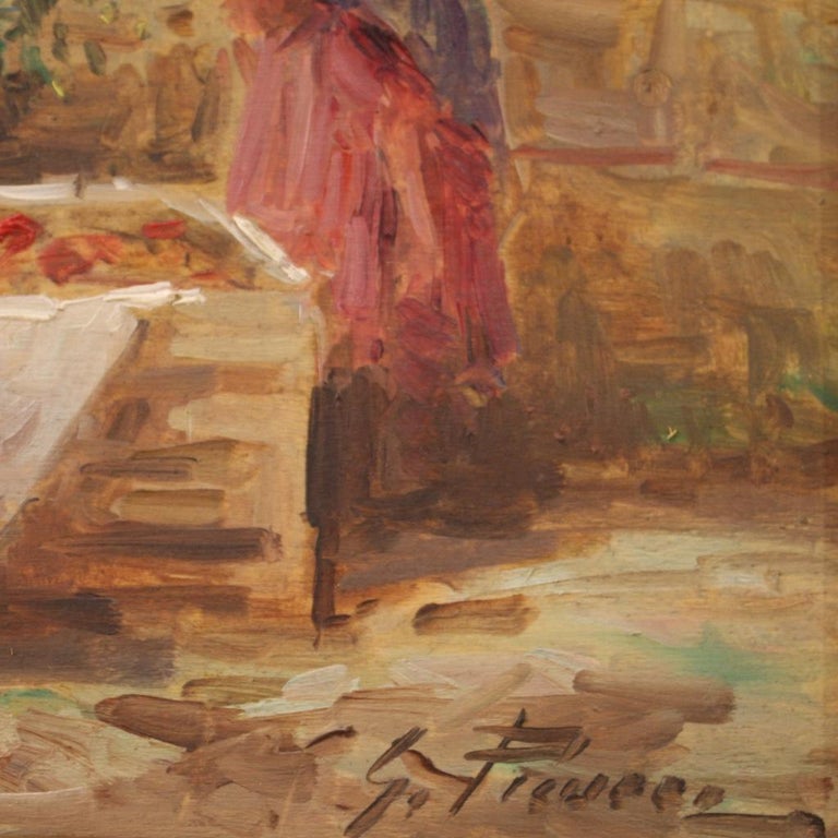 20th Century Oil on Board Italian Signed Painting Genre Scene, 1950 In Good Condition For Sale In Vicoforte, Piedmont