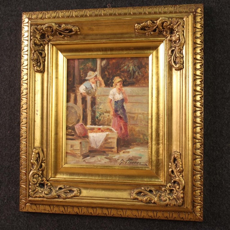 20th Century Oil on Board Italian Signed Painting Genre Scene, 1950 For Sale 3