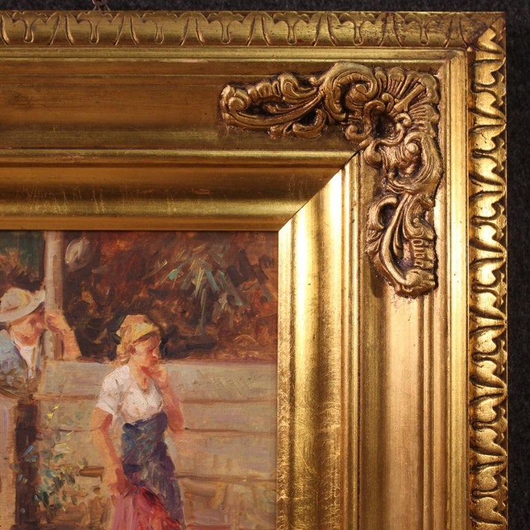 20th Century Oil on Board Italian Signed Painting Genre Scene, 1950 For Sale 4