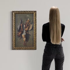 20th Century Oil on Board Italian Signed Painting Still Life with Game, 1920s