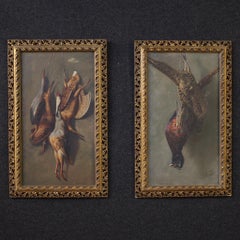 20th Century Oil on Board Italian Signed Painting Still Life with Game, 1920s