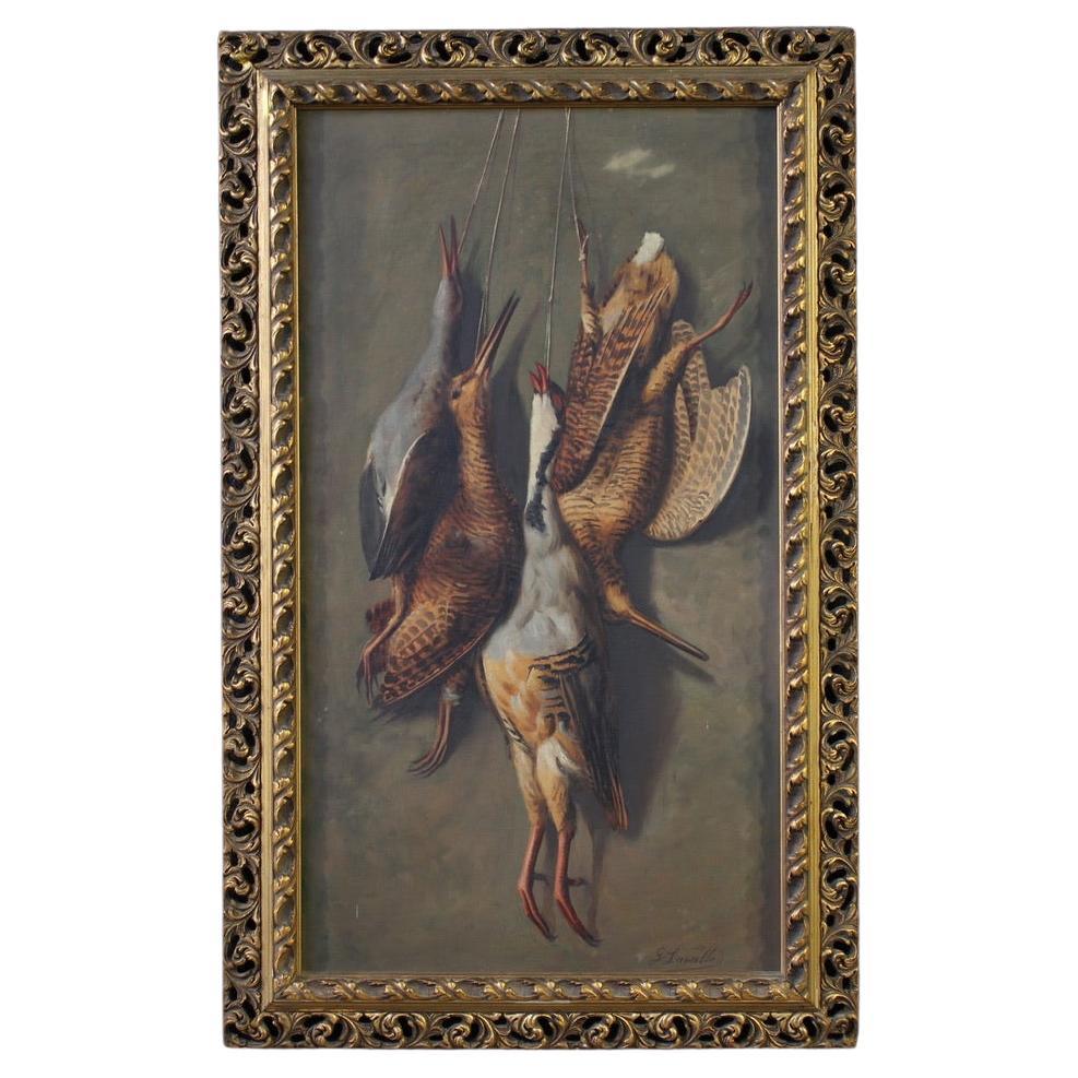 20th Century Oil on Board Italian Signed Painting Still Life with Game, 1920