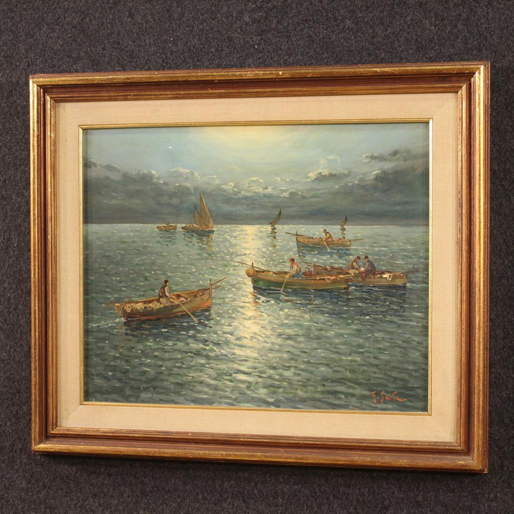 20th Century Oil on Board Italian Signed Seascape Painting, 1960 9