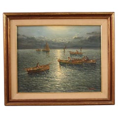 20th Century Oil on Board Italian Signed Seascape Painting, 1960