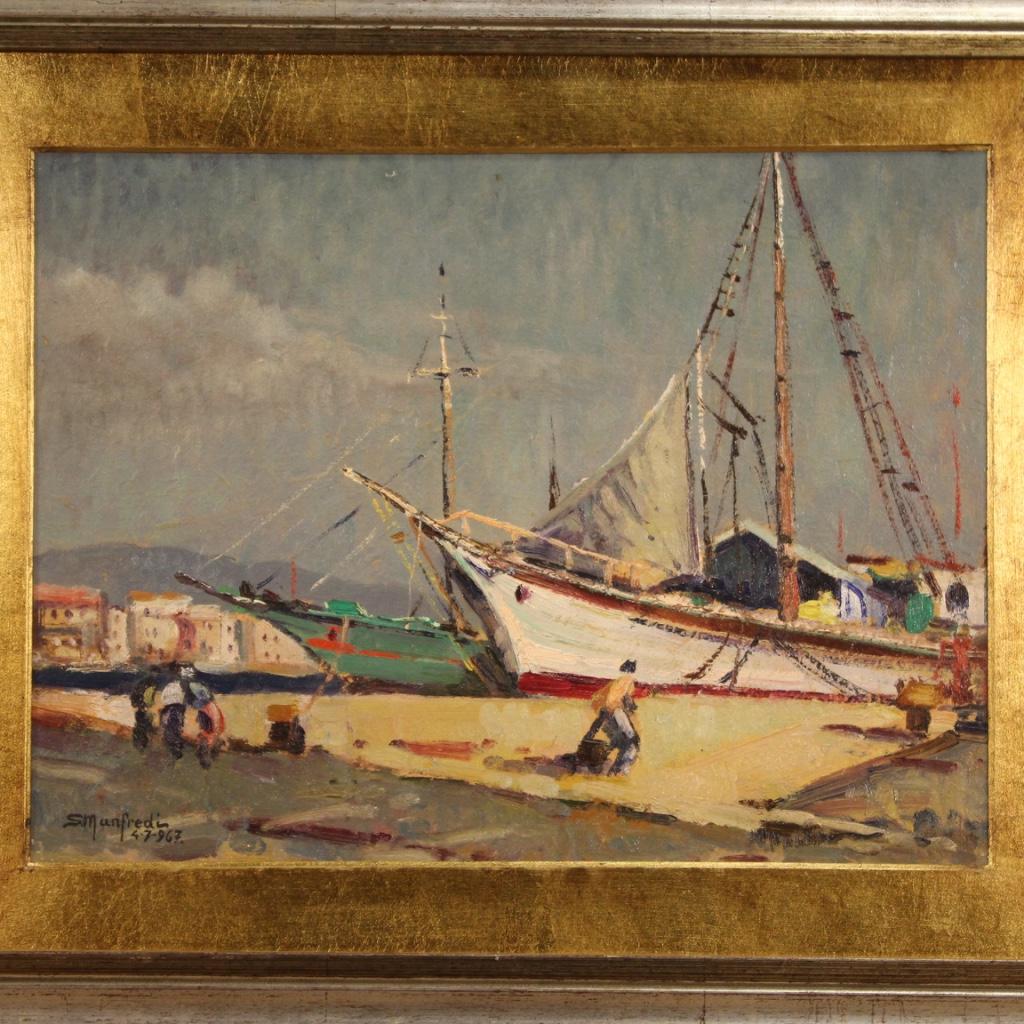 20th Century Oil on Board Italian Signed Seascape Painting Dated 1967 For Sale 2