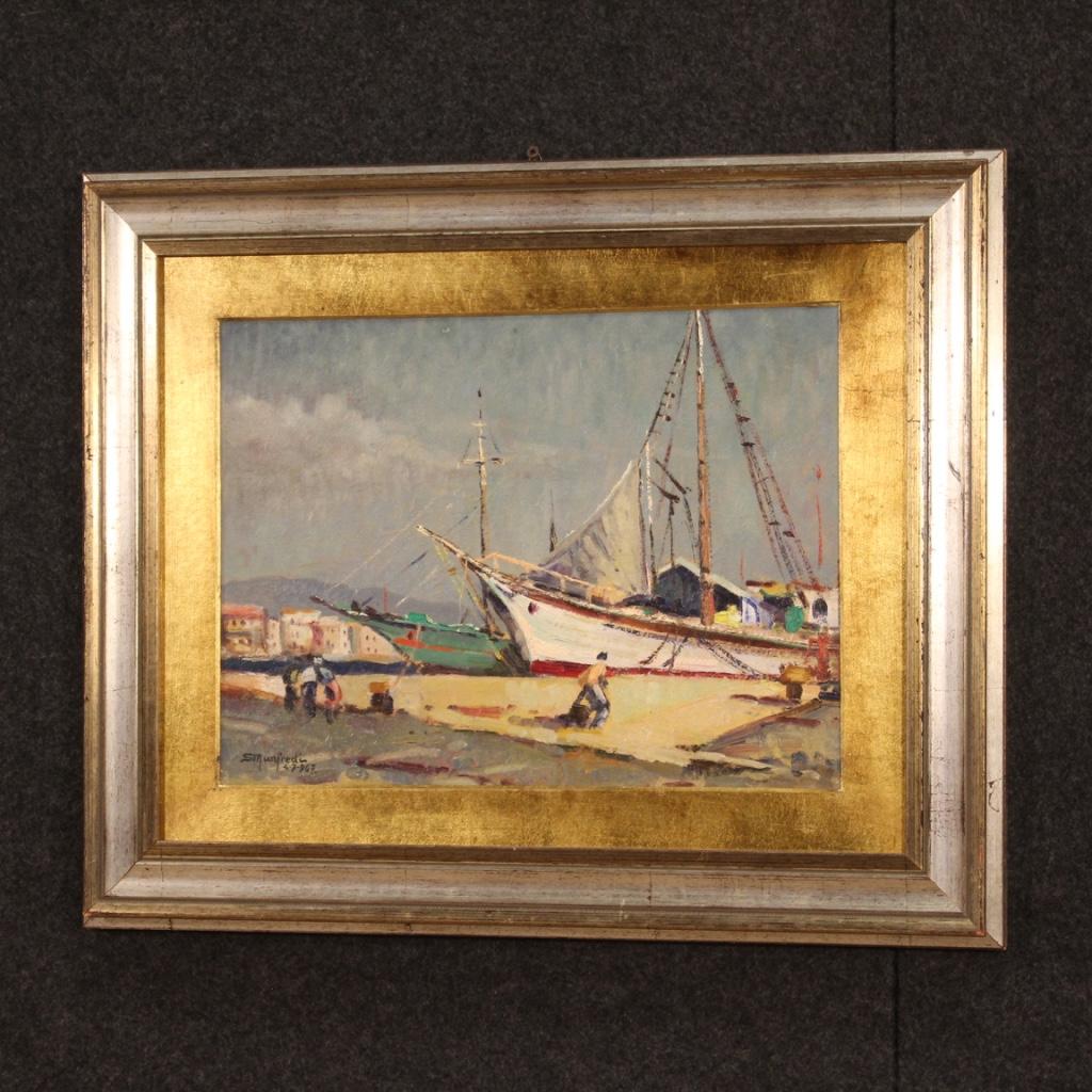 20th Century Oil on Board Italian Signed Seascape Painting Dated 1967 For Sale 1