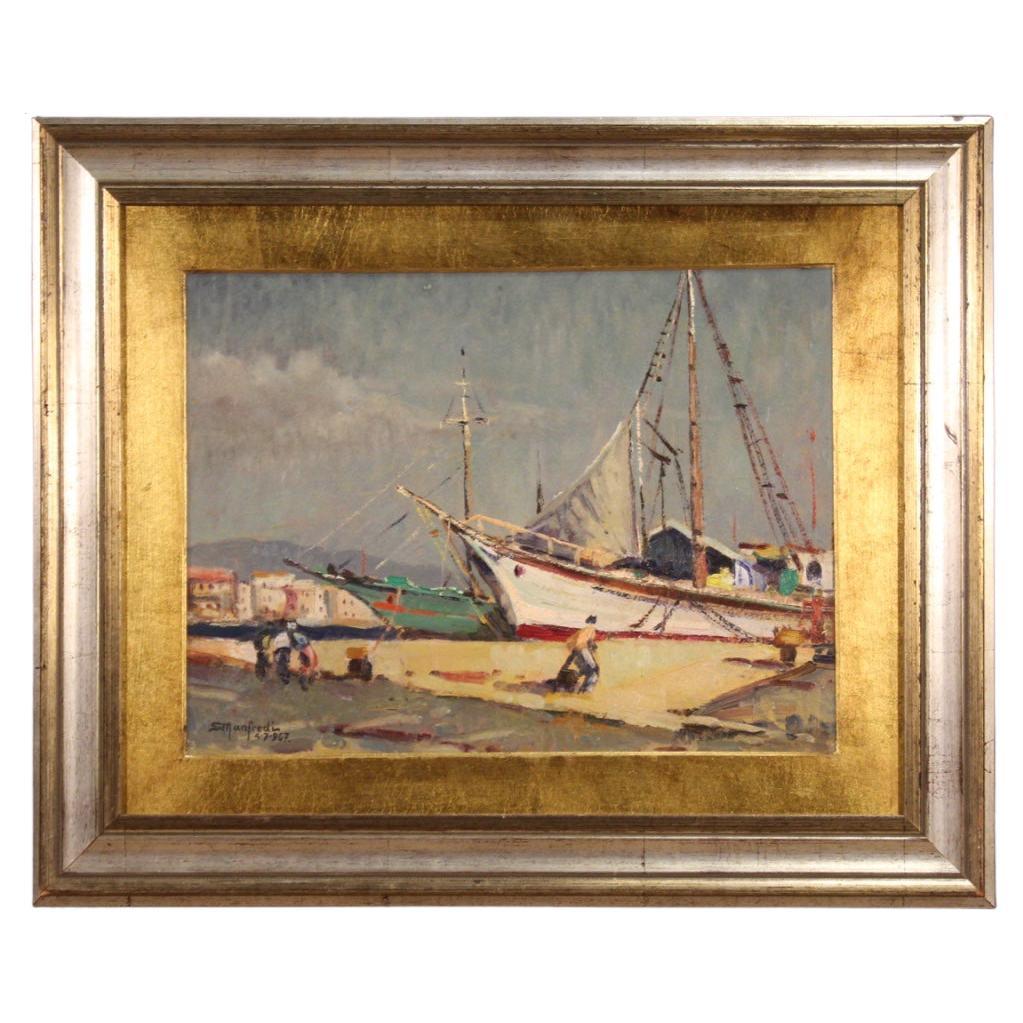 20th Century Oil on Board Italian Signed Seascape Painting Dated 1967