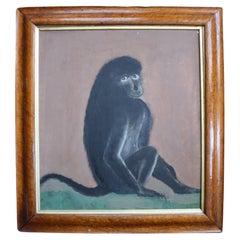 20th Century Oil on Board, Mangabey Monkey Folk Art Portrait 