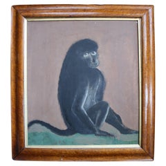 Huile sur panneau du 20ème siècle, portrait d'un singe de Mangabey, art populaire