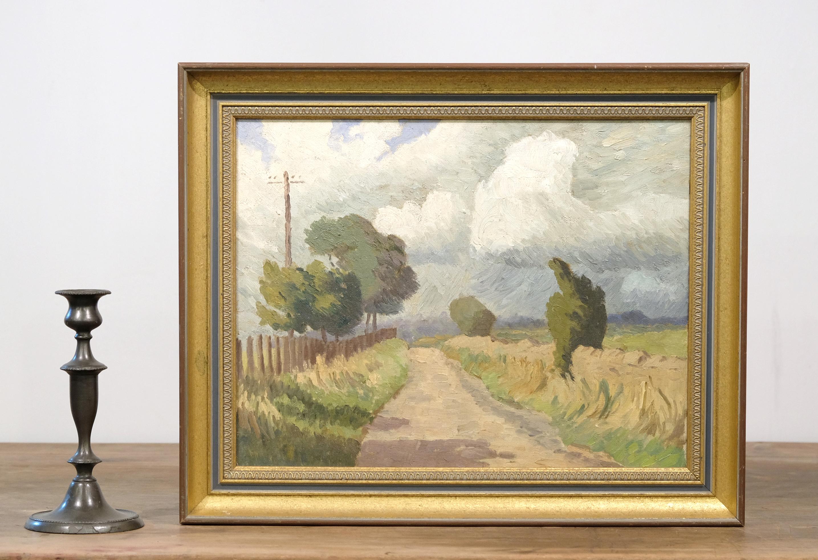 20th Century Oil on Board of an English Country Lane, Framed, Impressionist In Good Condition In Totnes, GB