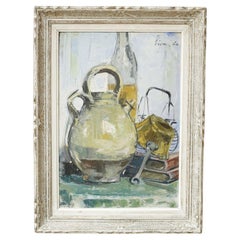 Vintage 20th Century Oil on Board painting of a confit pot