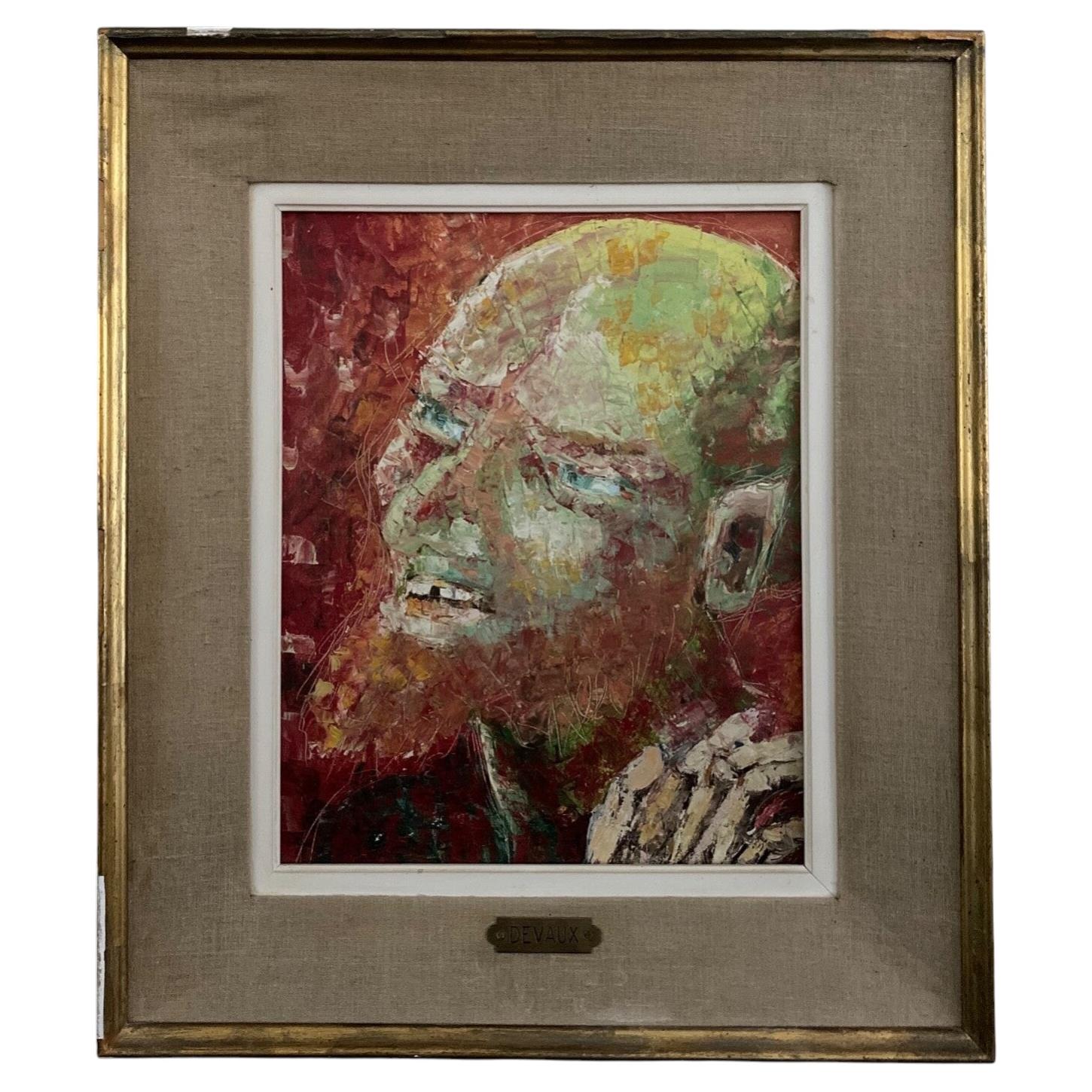 20th-century oil on board portrait of a bearded man by Devaux For Sale