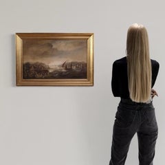 20th Century Oil on Board Seascape with Boat Flemish Painting, 1950